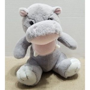 Fiesta Hippo Plush Gray Stuffed Animal Small Toy Open Mouth Seated Bean Bag